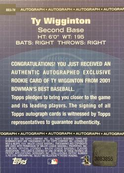 2001 Bowman's Best - Exclusive Autographs #BBEA-TW Ty Wigginton  Back