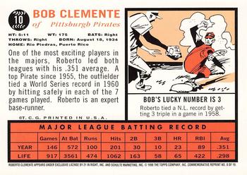 1998 Topps - Roberto Clemente Commemorative Reprints #8 Bob Clemente Back