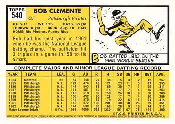 1998 Topps - Roberto Clemente Commemorative Reprints #9 Bob Clemente Back