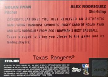 2001 Bowman's Best - Franchise Favorites Relics #FFR-RR Nolan Ryan / Alex Rodriguez Back