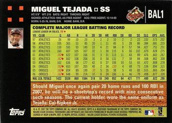 2007 Topps Baltimore Orioles #BAL1 Miguel Tejada Back