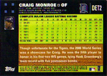 2007 Topps Detroit Tigers #DET2 Craig Monroe Back