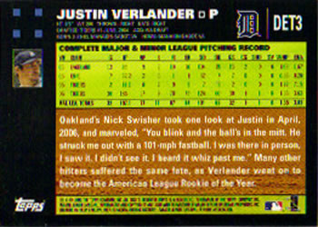 2007 Topps Detroit Tigers #DET3 Justin Verlander Back