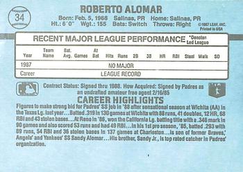 2001 Donruss - Anniversary Originals Autograph #8834 Roberto Alomar Back