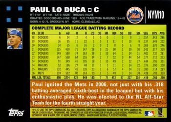 2007 Topps New York Mets #NYM10 Paul Lo Duca Back
