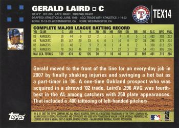 2007 Topps Texas Rangers #TEX14 Gerald Laird Back