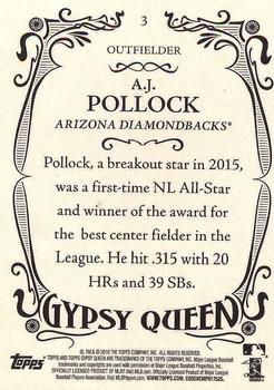 2016 Topps Gypsy Queen - Framed Blue #3 A.J. Pollock Back