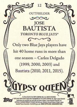 2016 Topps Gypsy Queen - Framed Blue #12 Jose Bautista Back