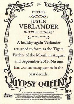 2016 Topps Gypsy Queen - Framed Blue #34 Justin Verlander Back