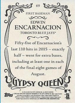 2016 Topps Gypsy Queen - Framed Blue #69 Edwin Encarnacion Back