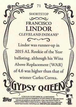 2016 Topps Gypsy Queen - Framed Blue #71 Francisco Lindor Back