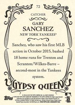 2016 Topps Gypsy Queen - Framed Blue #72 Gary Sanchez Back