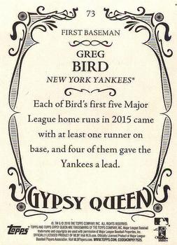 2016 Topps Gypsy Queen - Framed Blue #73 Greg Bird Back
