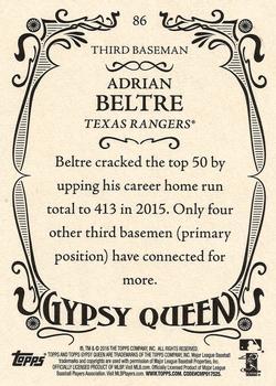 2016 Topps Gypsy Queen - Framed Blue #86 Adrian Beltre Back