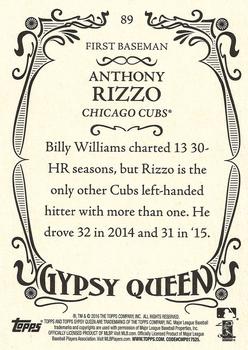 2016 Topps Gypsy Queen - Framed Blue #89 Anthony Rizzo Back