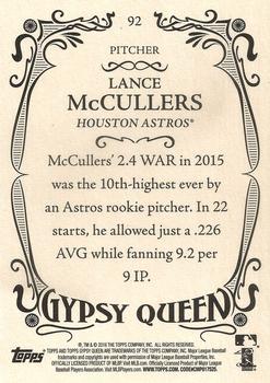 2016 Topps Gypsy Queen - Framed Blue #92 Lance McCullers Back