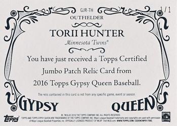 2016 Topps Gypsy Queen - Jumbo Patch Relic Black #GJR-TH Torii Hunter Back
