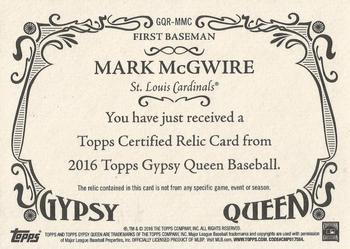 2016 Topps Gypsy Queen - Relic #GQR-MMC Mark McGwire Back