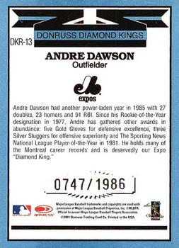 2001 Donruss - Diamond Kings Reprints #DKR-13 Andre Dawson Back