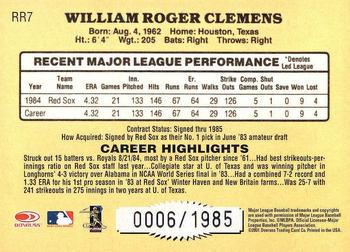 2001 Donruss - Rookie Reprints #RR7 Roger Clemens Back
