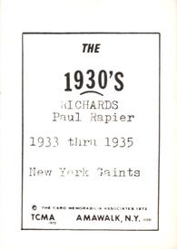 1972 TCMA The 1930's #NNO Paul Richards Back