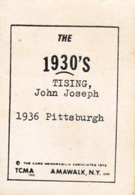 1972 TCMA The 1930's #NNO John Tising Back