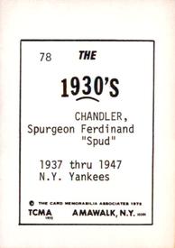 1972 TCMA The 1930's #78 Spud Chandler Back