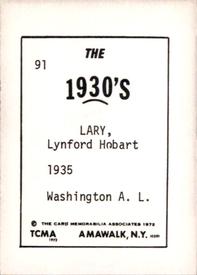 1972 TCMA The 1930's #91 Lynford Lary Back