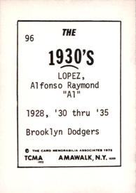 1972 TCMA The 1930's #96 Al Lopez Back