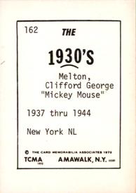 1972 TCMA The 1930's #162 Cliff Melton Back