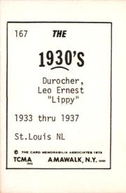 1972 TCMA The 1930's #167 Leo Durocher Back