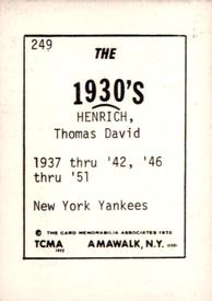 1972 TCMA The 1930's #249 Tommy Henrich Back