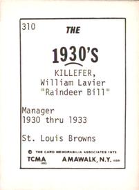1972 TCMA The 1930's #310 Bill Killefer Back