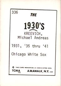 1972 TCMA The 1930's #336 Mike Kreevich Back