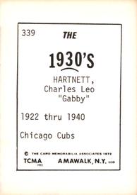 1972 TCMA The 1930's #339 Gabby Hartnett Back