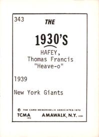 1972 TCMA The 1930's #343 Tom Hafey Back
