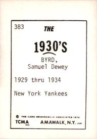 1972 TCMA The 1930's #383 Sam Byrd Back
