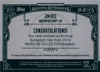 2016 Topps Museum Collection - Archival Autographs #AA-JR Jim Rice Back
