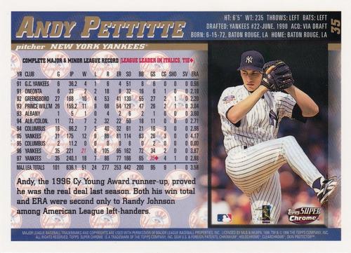 1998 Topps SuperChrome #35 Andy Pettitte Back