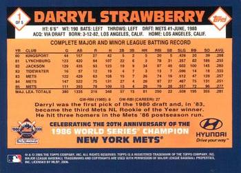 2006 Topps Hyundai New York Mets 20th Anniversary #1 Darryl Strawberry Back