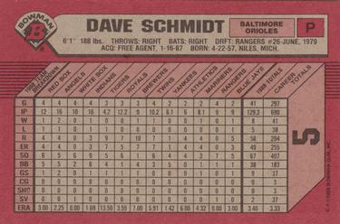 1989 Bowman #5 Dave Schmidt Back