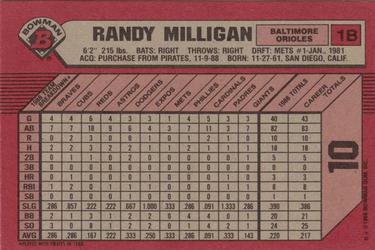 1989 Bowman #10 Randy Milligan Back