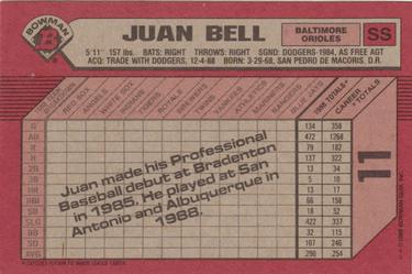 1989 Bowman #11 Juan Bell Back