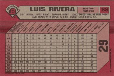 1989 Bowman #29 Luis Rivera Back