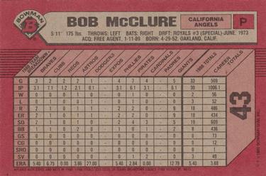 1989 Bowman #43 Bob McClure Back