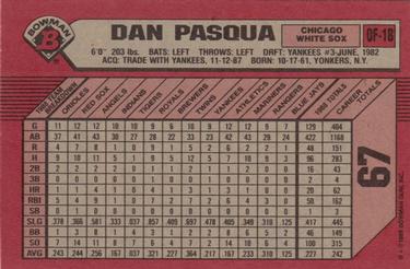 1989 Bowman #67 Dan Pasqua Back