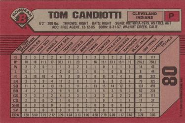1989 Bowman #80 Tom Candiotti Back