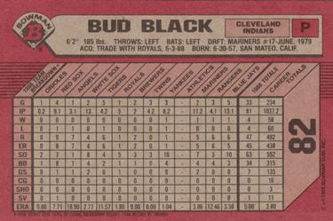 1989 Bowman #82 Bud Black Back