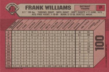 1989 Bowman #100 Frank Williams Back