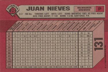 1989 Bowman #131 Juan Nieves Back